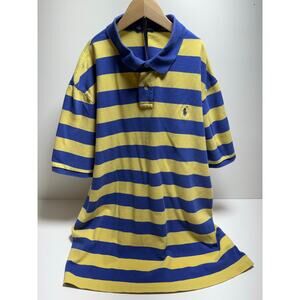 Polo Ralph Lauren XXL Blue Yellow Striped Golf Preppy Short Sleeve Blue Pony